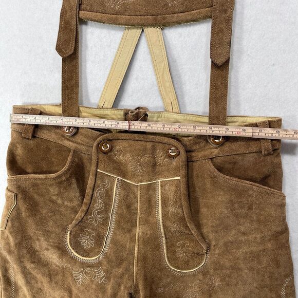Lederhosen Shorts Men 36 Brown Suede Leather German Suspenders Oktoberfest - Picture 10 of 16